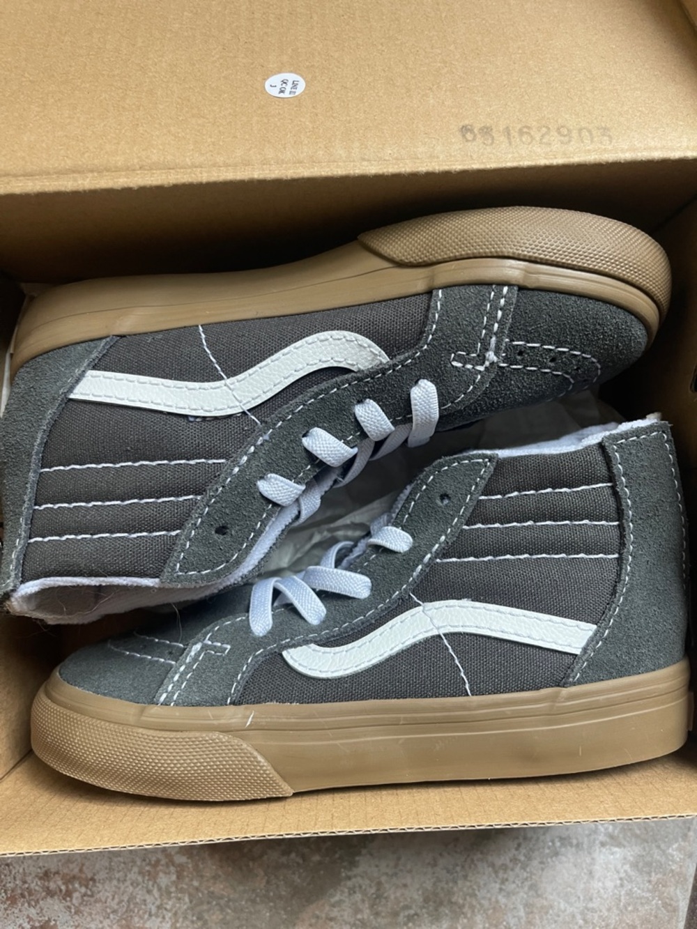 Kids High-Top Canvas Sneakers in Gray with Gum Sole